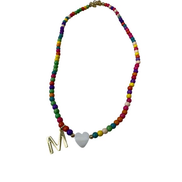 Natural Stone Initial Necklace "M" 16" Colorful Woman Teen Girls NEW IN BOX - Picture 2 of 4